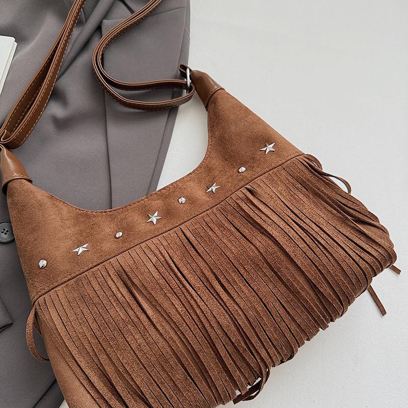 New Large Capacity Fringe Bag Vintage Pop Women's Casual Simple Fashion Crossbody Shoulder Tote Bag