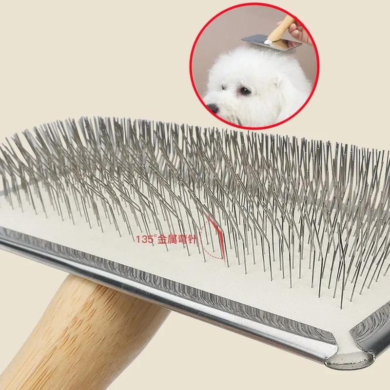 Dog Comb Pet Hair Remover Massage Brush Stainless Steel Pet Combs Solid Wood Dog Brush Pet Grooming for Cats Hair Knot Opening