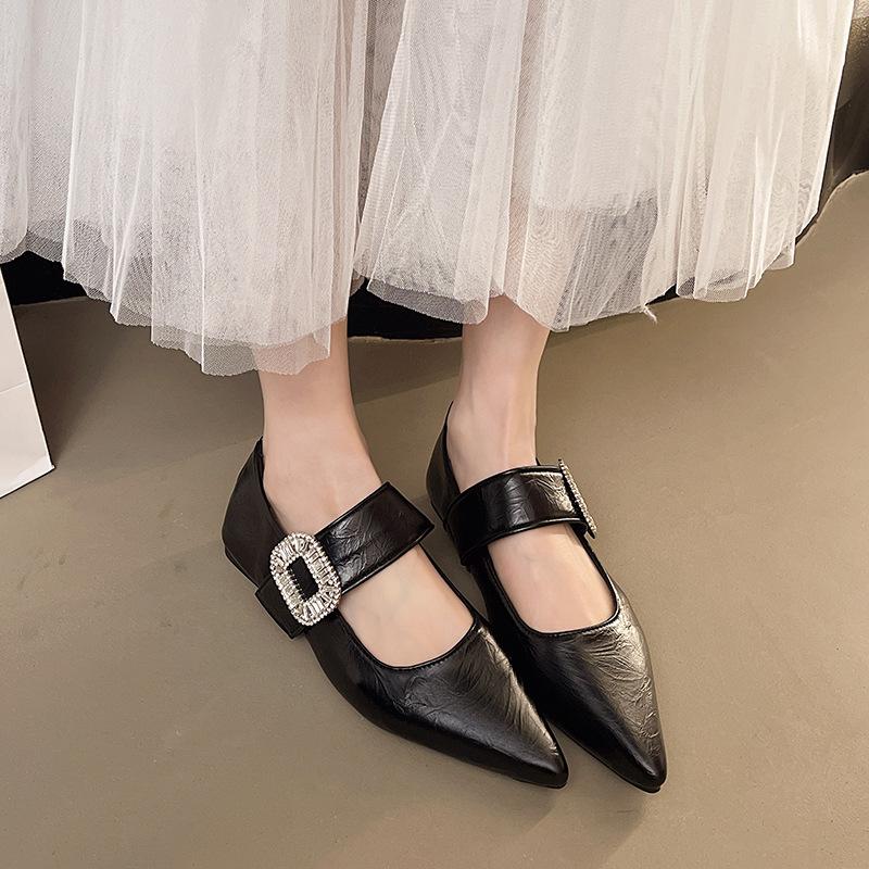 

Inner height increase Mary Jane shoes early spring new pointed head shallow mouth rhinestone versatile temperament single shoes women s tide 35