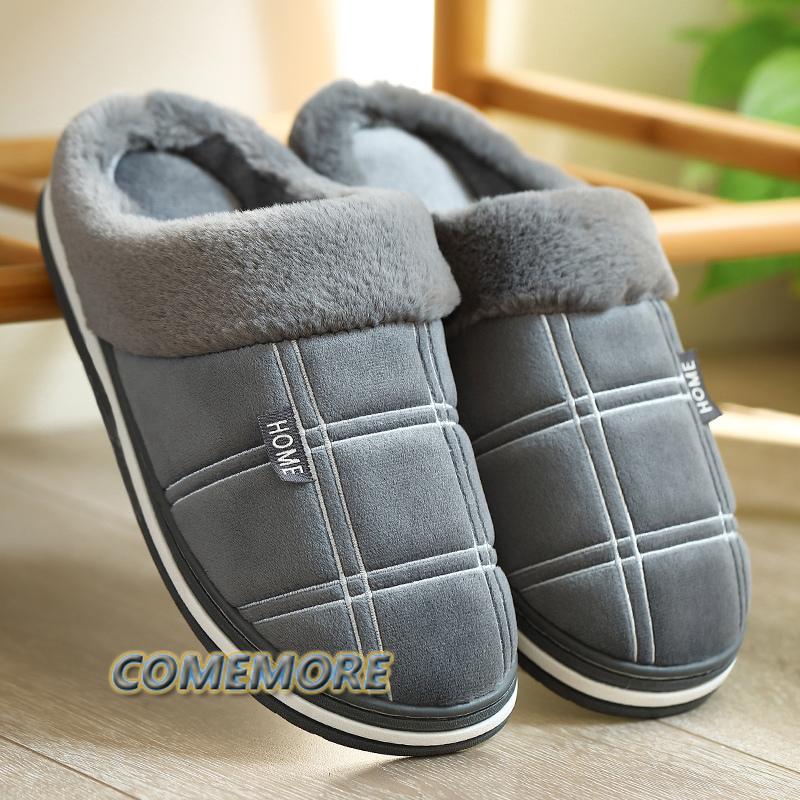 Men Slippers Winter Big Size 45-50 Warm Fur Slippers for Male Antiskid Suede Short Plush House Shoes Men Hot Sale Casual Comfort
