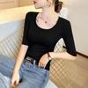 Women's Black Slim-Fit Modal Half-Sleeve Round Neck T-Shirt