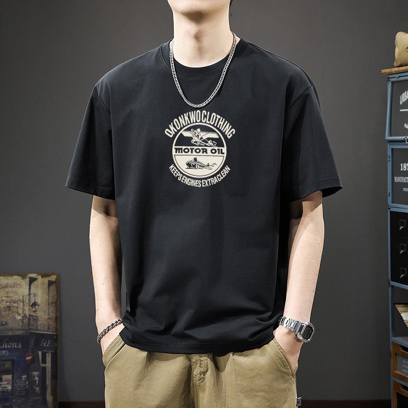 

Мужская хлопковая футболка с коротким рукавом на лето, свободная, нишевый модный бренд, с принтом букв, одежда с рукавом до локтя, трендовая футболка M