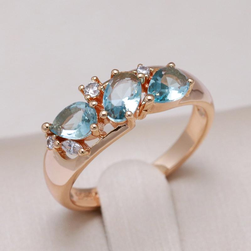 New Blue Natural Zircon Ring For Women Geometry  Rose Gold Rings Vintage Ethnic Bride Wedding Jewelry Party Accessories