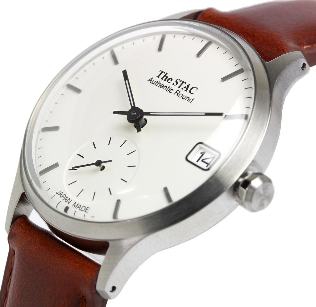 The STAC Authentic Round Classic Watch, Made in Japan, for Men and Women (Bar x Silver Brown)