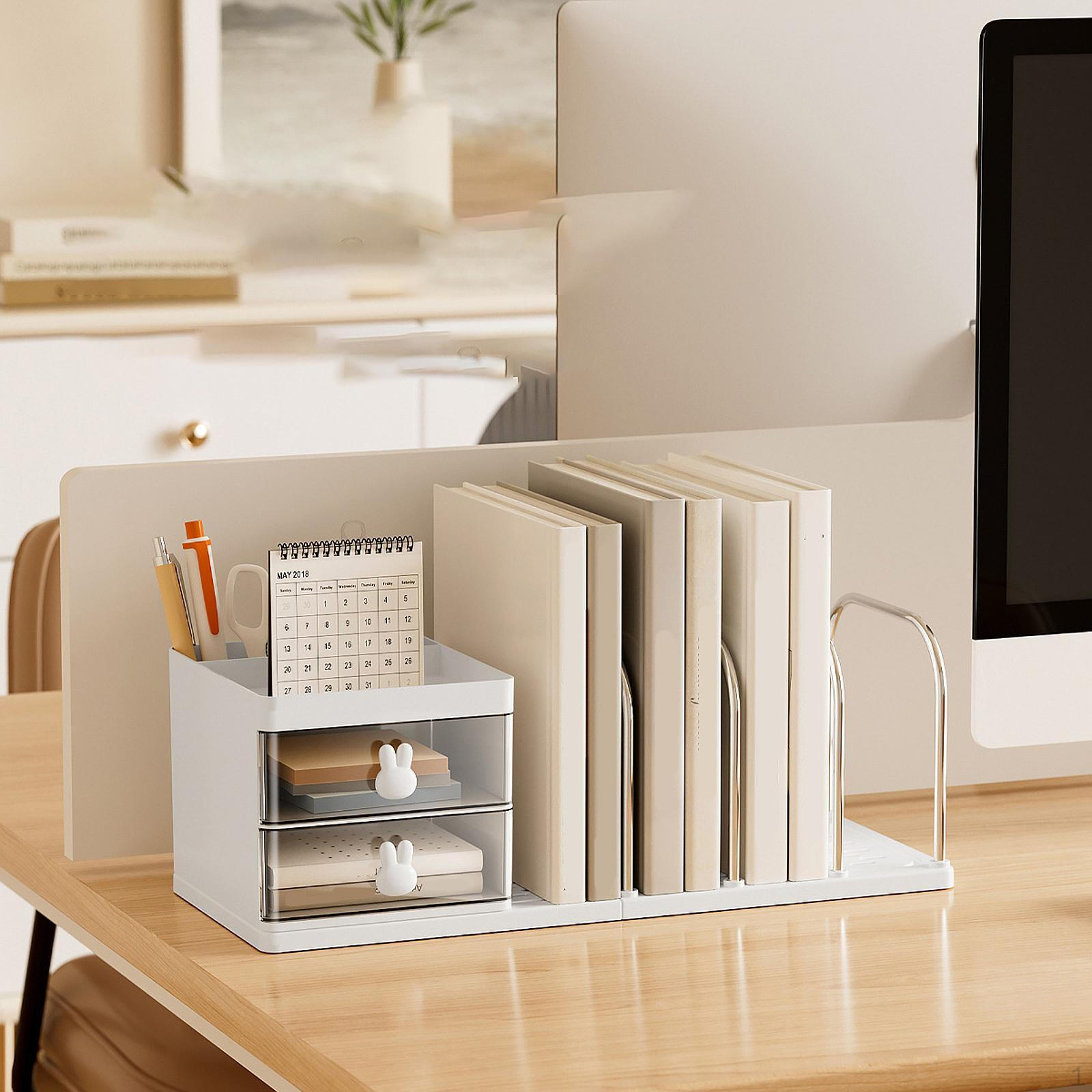 Книжная подставка с ящиками упор для книг для полок органайзер для стола держатель школа гостиная белый 1835₽