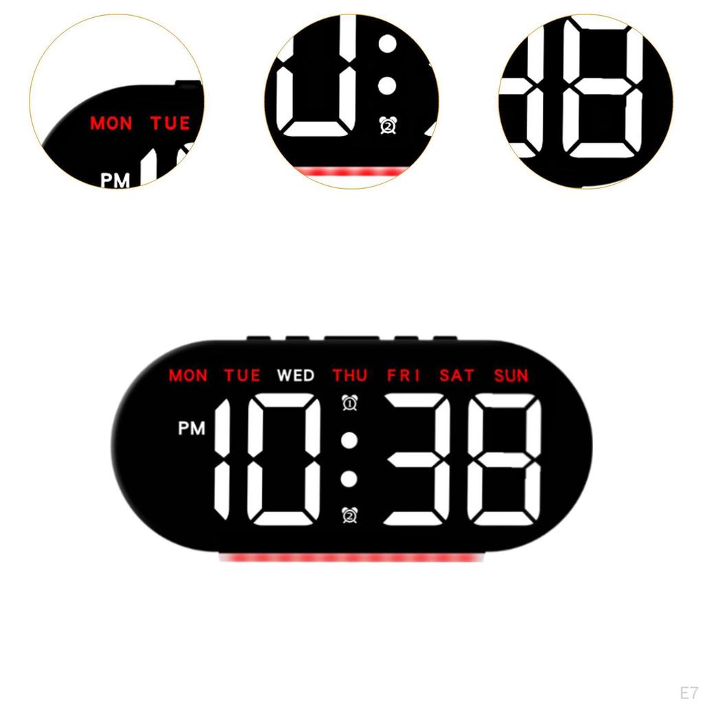 Digital Alarm Clock with LED Display, Date And Week Functionality, Adjustable Brightness for Bedroom