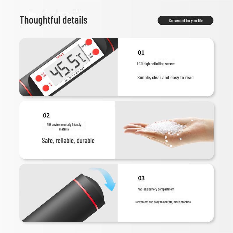 Digitales Thermometer für Lebensmittel, Wasser, Öl, Milch und Backen - Küchensonde für genaue Temperaturmessung