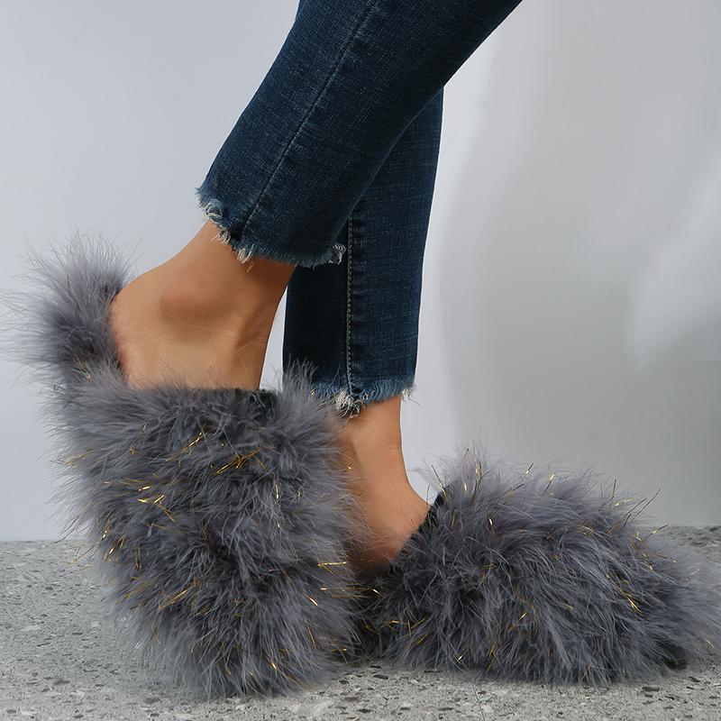 Fashion Summer Women Fox Slides Real Slippers Luxury Flip Flops House Shoes Fuzzy Fluffy Flat Slippers Fashion Sandals Slides Women