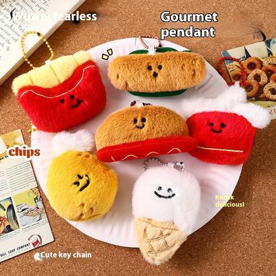 Creative Cute  Burger Potato  Chip  Doll  Keychain  Bag Pendant Couple  Girl  Plush Hanging  Ornament Gift Bag Accessory