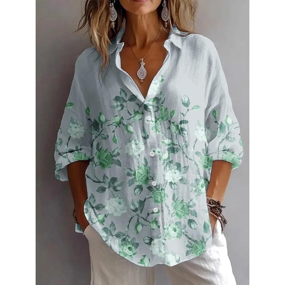 Damen Hemd Mode Blusen Frühling Herbst Floral Grafik Elegant Vintage Langarm Hemdkragen Normal Täglich Knöpfe Oberteile