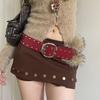 Rivet Leather Fur Belt Faux Fur Plush Belt Vintage Y2K Waistband  Daily