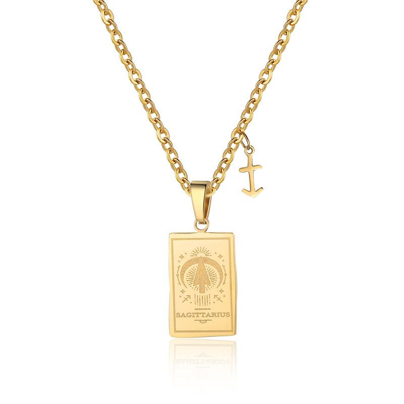 Twelve Constellations Tarot Brand Stainless Steel Necklace Stylish And Simple Titanium Steel Square Brand Retro Constellation Necklace