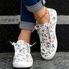 Women's Cartoon Print Flat Loafers, Lightweight Round Toe Comfortable Lace Up Slip On Canvas Shoes, Casual Low Top Shoes