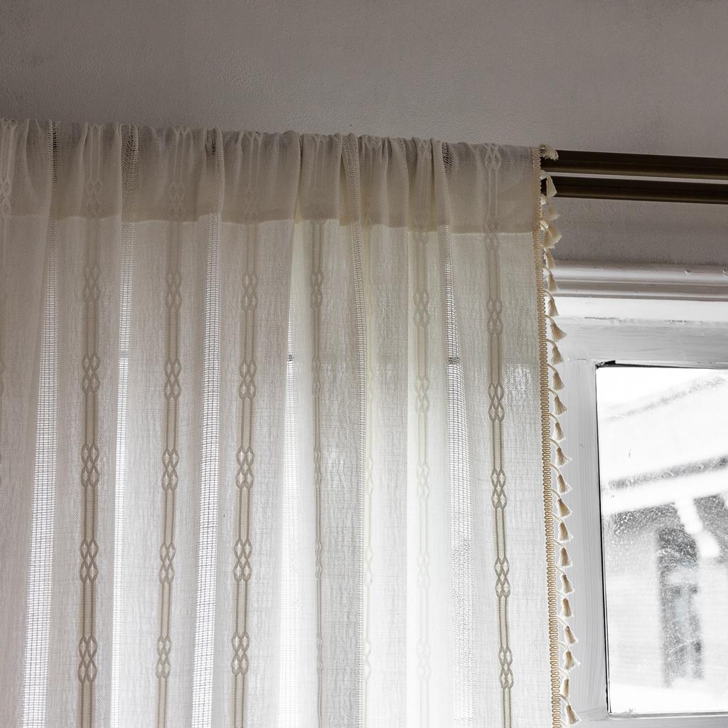 Curtain Finished Embroidery Stripes Hollow Tan Bedroom Jacquard Kitchen Small Window Short Curtain