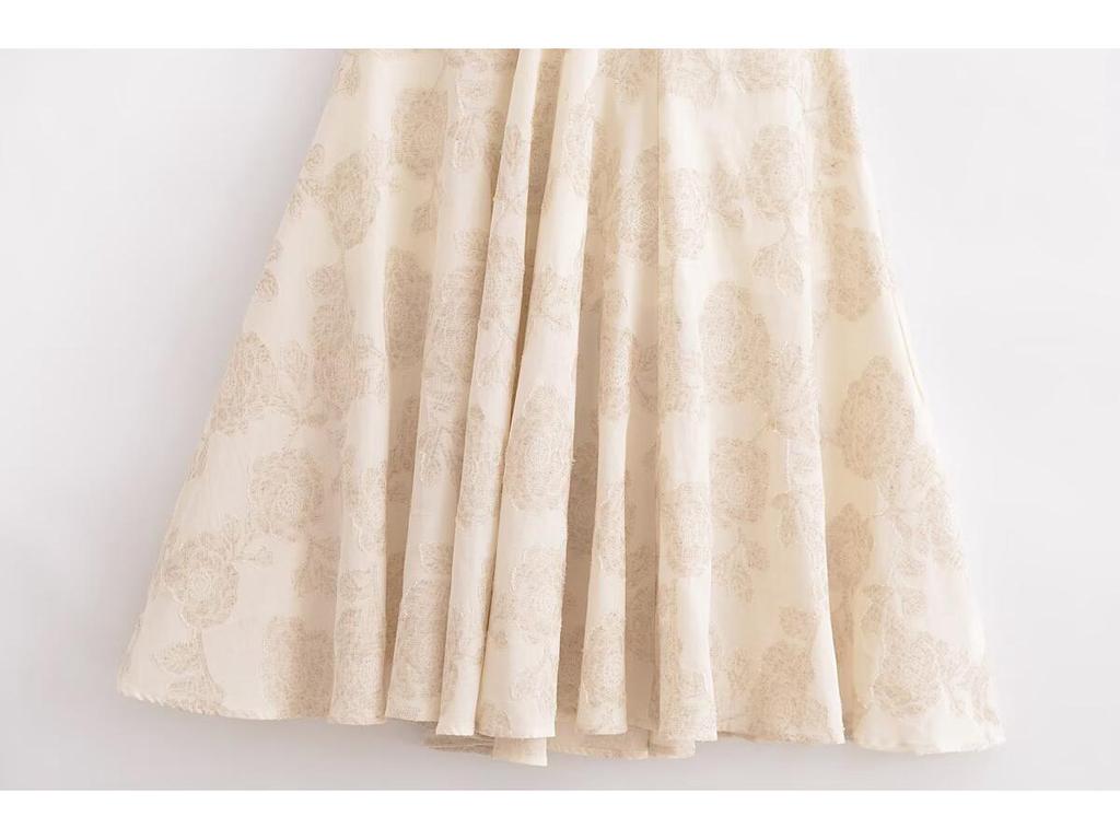 2025 Spring Women's European & American Style Color Block Jacquard Spaghetti Strap Long Dress