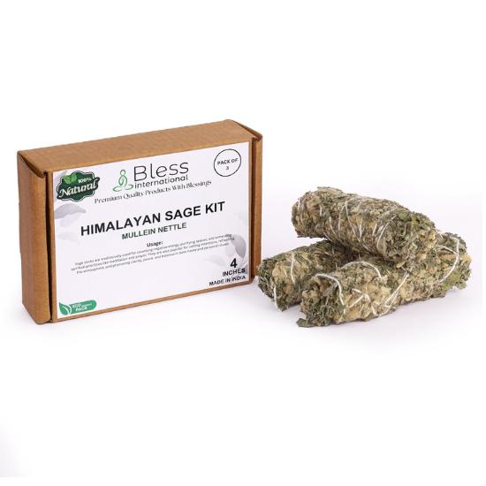 Bless-International Himalaya-Salbei-Königskerze-Brennnessel-Räucherstäbchen Premium-100%-Natürlich-und-Bio Handgefertigt-4-Zoll-Lang