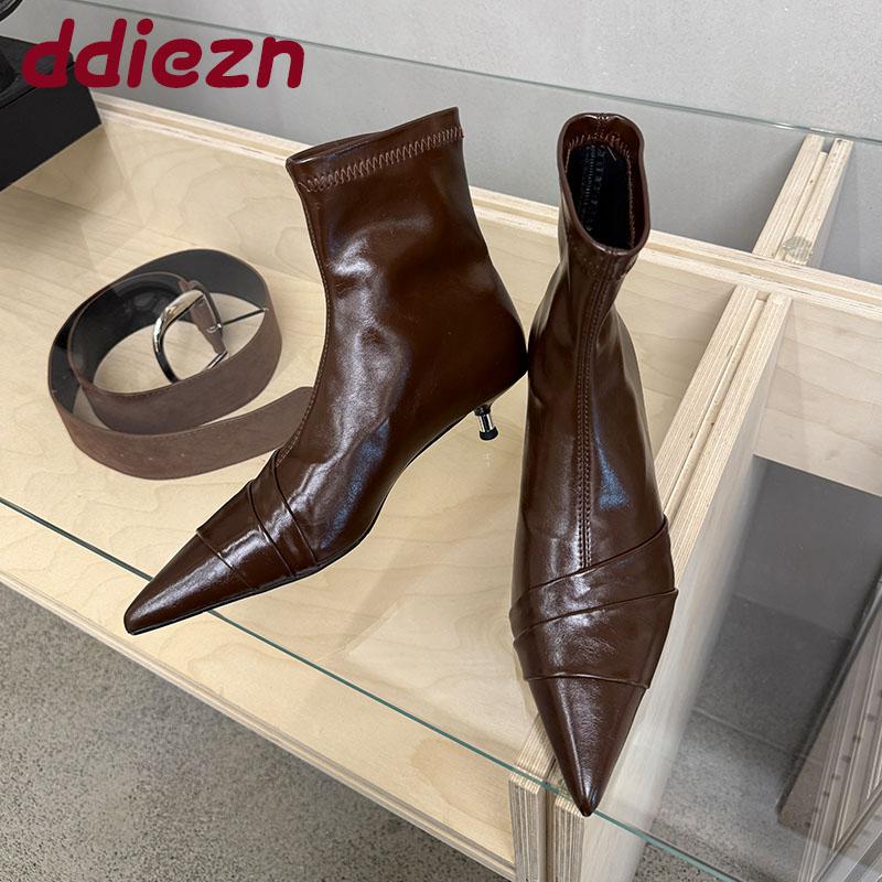 Fashion Footwear Low Heel Women Ankle Stretch Boots Female Pumps Fashion Pointed Toe Modern Ladies Short Boots Slip On Shoes Lady