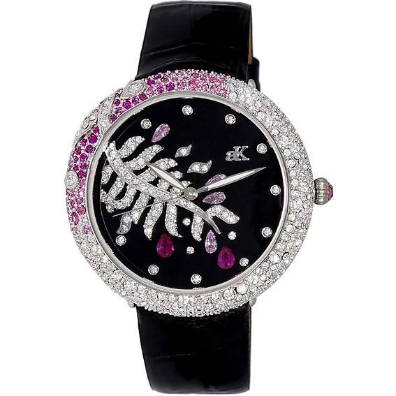 Женские часы Adee Kaye Majestic Collection с кристаллами, черный циферблат, кварцевые, AK2118-L чёрный