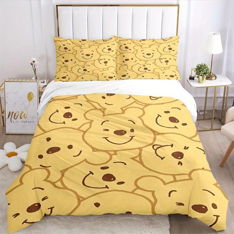 3pcs Set Pooh Bear1pc of Quilt Cover+2pcs of Pillowcase, No Core, Print Bedding, All Seasons Bedroom Setting055