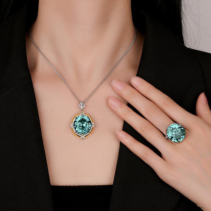 Schmuck Kupferboden Vergoldet Simulation Para Grün Temperament Retro Anhänger Set Stein 18 * 20