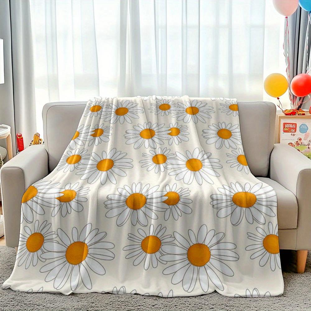1pc daisy print blanket, polyester fabric, machine washable, suitable for bedroom living room decoration