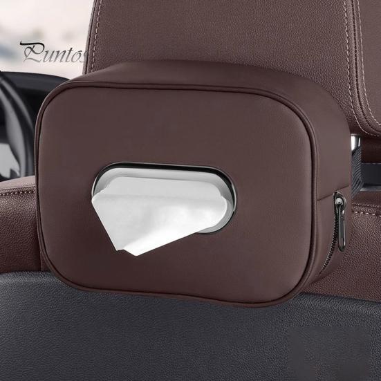 Car Tissue Holder Storage Box Zipper Closure Solid Color Easy To Clean Hanging Paper Towel Storage Box Car Interior Decor