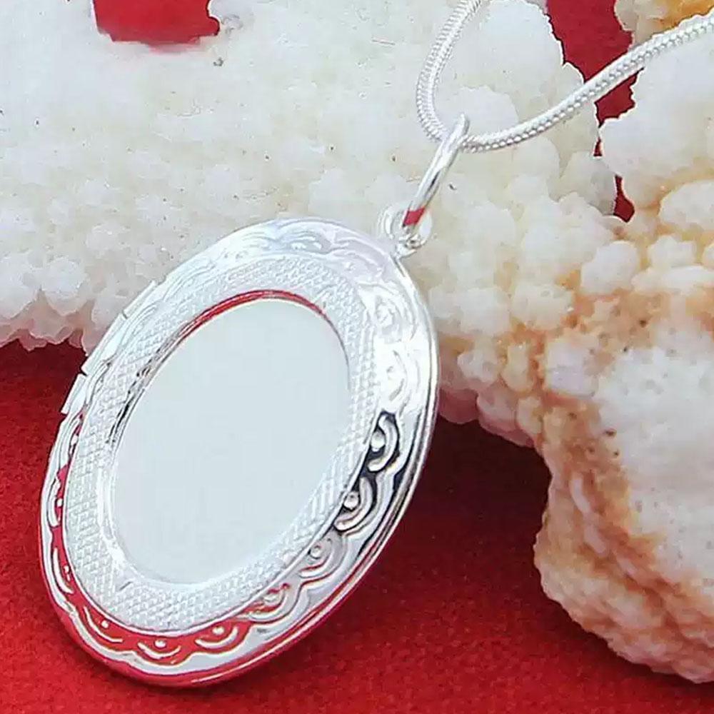 925 Sterling Silber Oval Rund Foto Rahmen Anhänger Halskette 18/20-28/30 Zoll Schlangenkette Für Frau Mann Hochzeits Schmuck