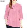 Blusa Casual Feminina de Manga 3/4 e Cor Sólida com Decote Redondo