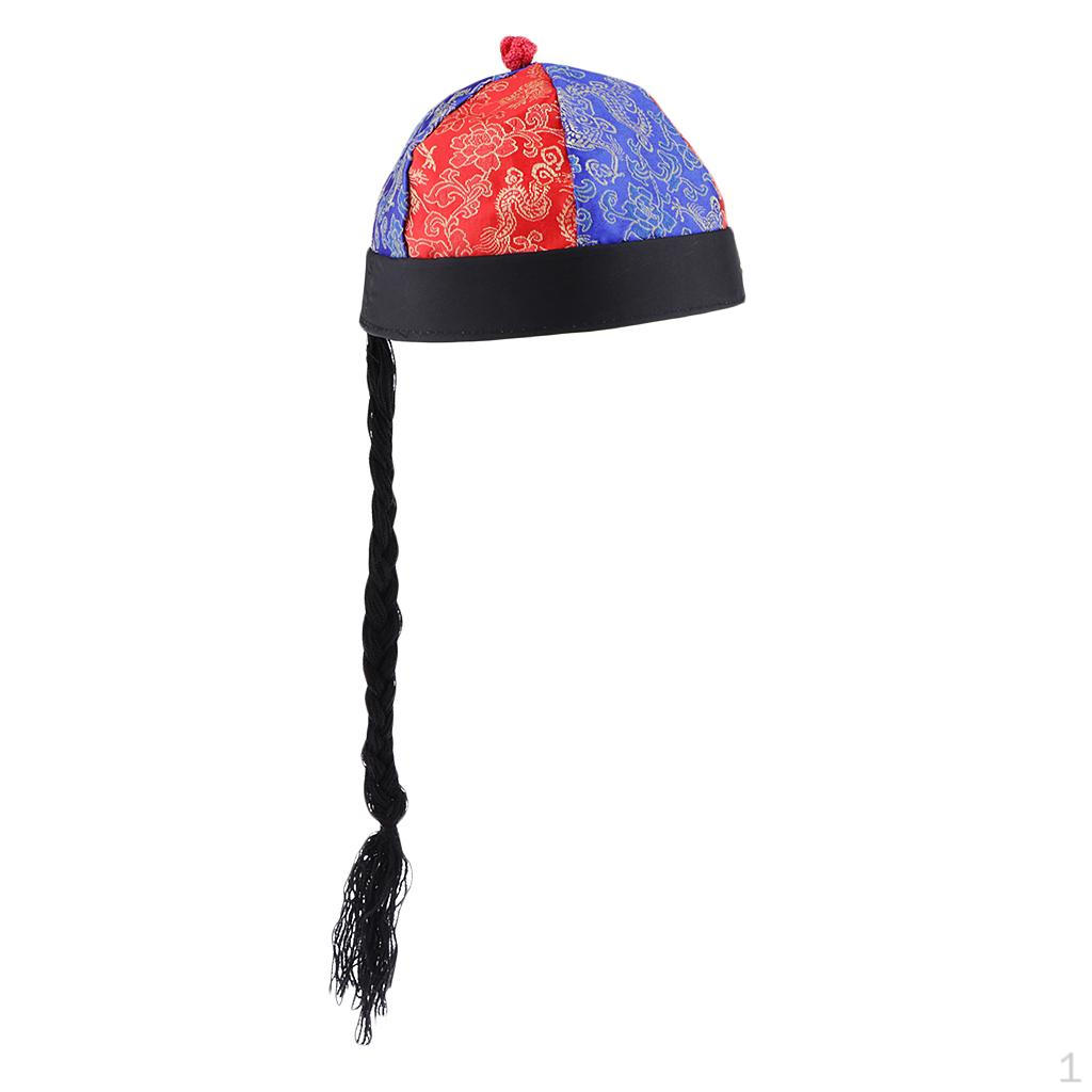 

Шовковий китайський карнавальний капелюх з косою Східний костюм для вечірки Танці Red Blue