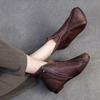 Johnature Sapatos femininos de couro legítimo, bota curta retrô confortável e de fundo plano