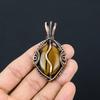 Tiger Eye Pendant, Handmade Gemstone 999 Copper Wire Wrapped Pendant Antique Jewelry, For Gift Silver Jewelry