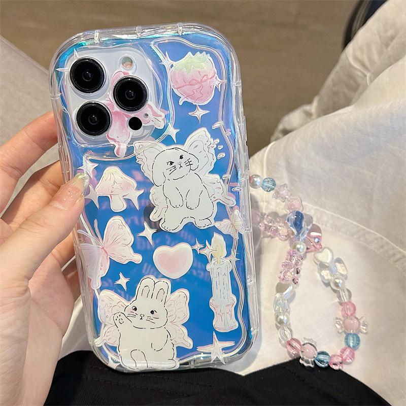 Zhitai Cream Pattern Case & Bracelet for iPhone 14/15/12/13 Pro Max with Glare Film