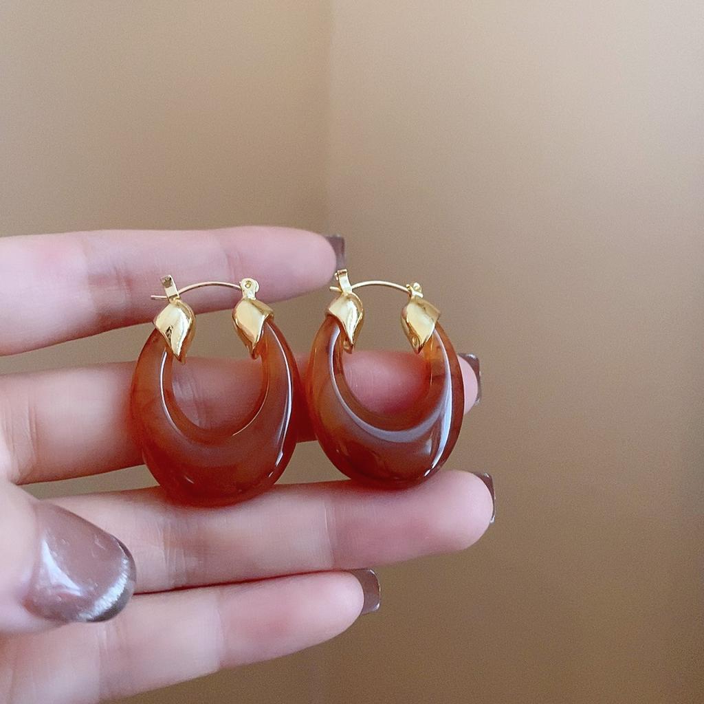 Maillard coffee color geometric earrings 2025 light luxury high-end temperament stud earrings niche retro style earrings