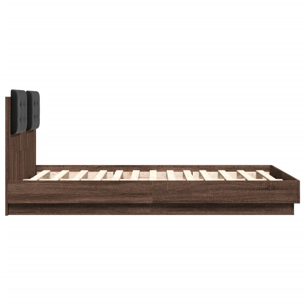 Bed Frame with Headboard and LED Lights Brown Oak Effect 120 x 190 cm
