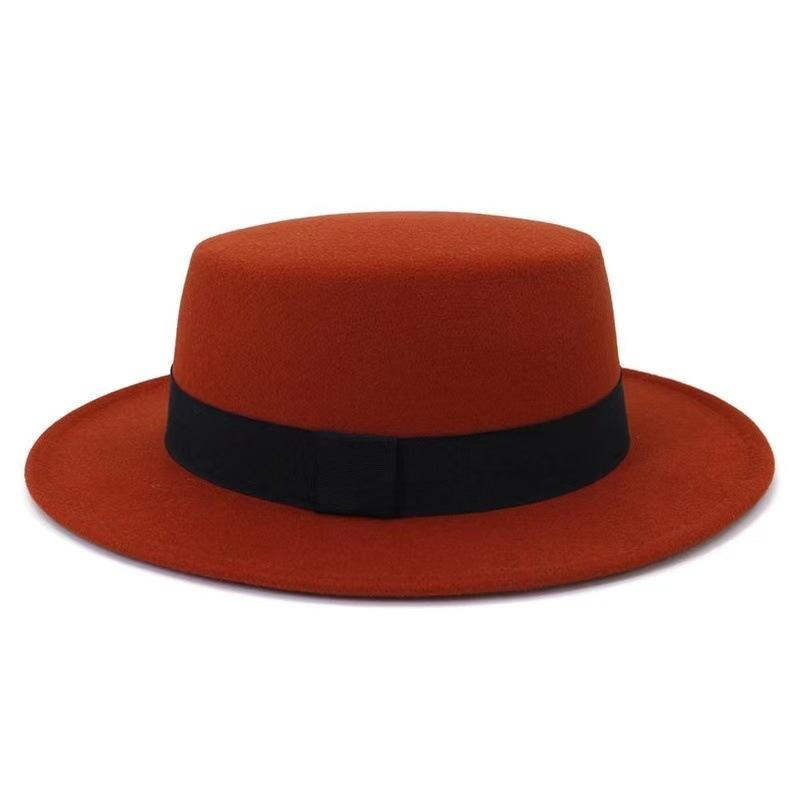 Autumn Winter Korean Version Flat-Top British Style Solid Color Top Hat Gentleman'S Jazz Hat Wide-Brimmed Flat-Brimmed Woolen Hats For Men And Women