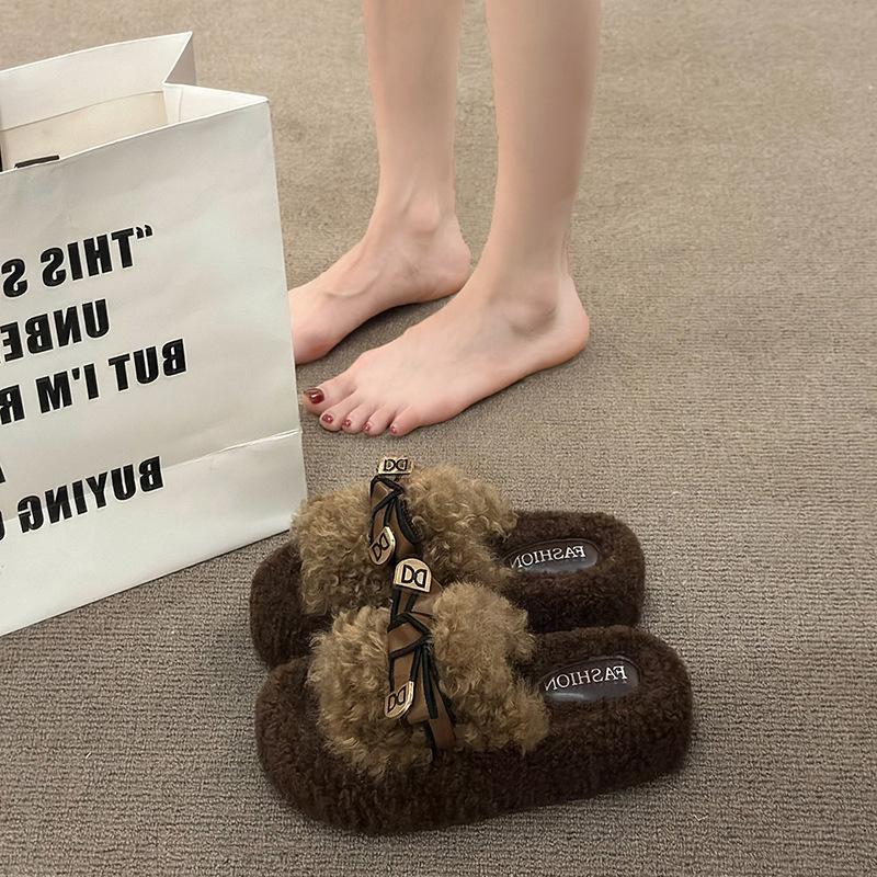 

Mao Mao cotton slippers women s autumn and winter 2025 new outer wear fashion trend open slippers winter warm home non-slip 40 хаки