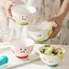 Hand-Painted Relief Household Ceramic Bowl Cartoon Cute Rice Bowl Tableware Children'S Bowl Bear High Value Eating Bowl