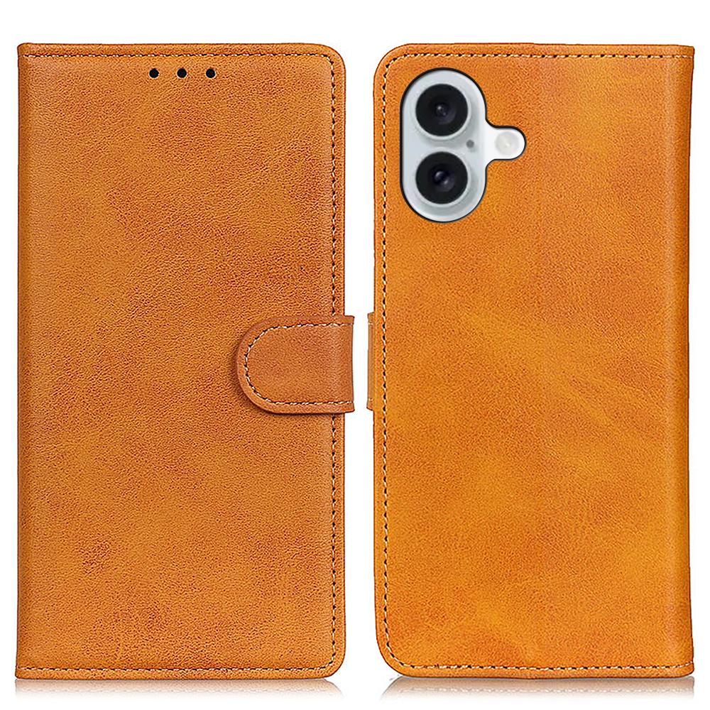 For iPhone 16 Wallet Case Cowhide Texture Anti-Scratch Leather Phone Cover