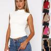 Women European American Style Solid Color Slim Fit Half Turtleneck Sleeveless Sexy Tank Top