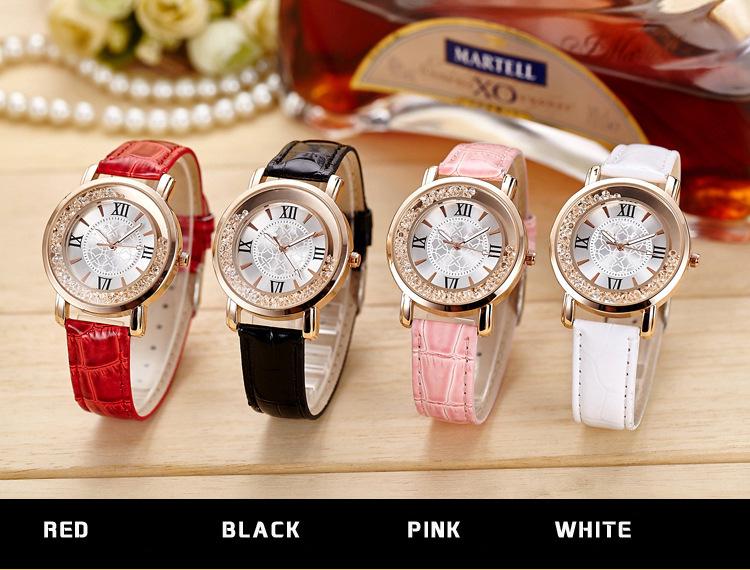 Rhinestone Luminous Leather Diamond Watch Quartz Watch Women'S Hand Diamond Watch 773