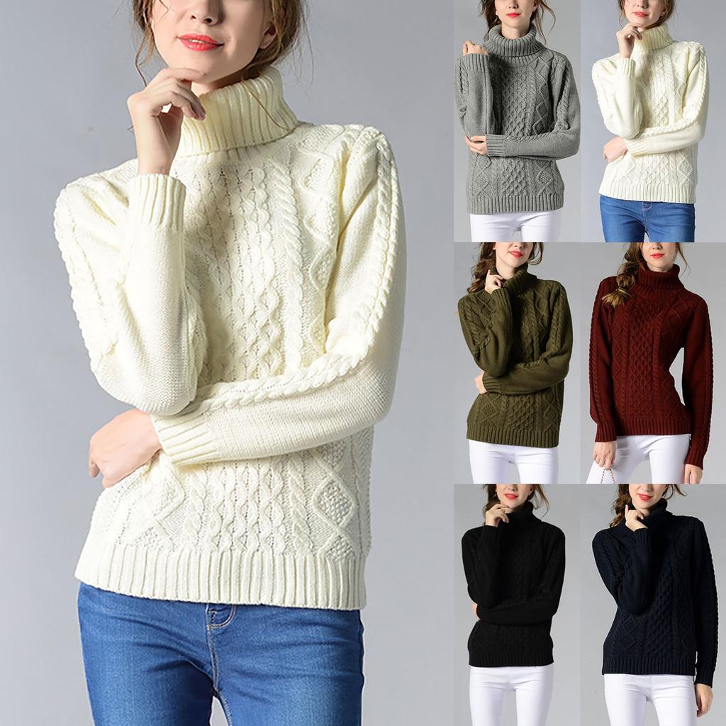 Women's Color Turtleneck Sweater Long Sleeve Twisted Flower Base Sweater