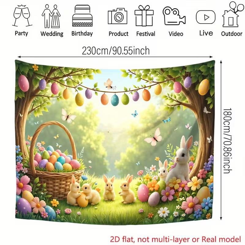 2D Easter Photo Booth Backdrop, Cute Bunnies & Floral Garden Photography Background