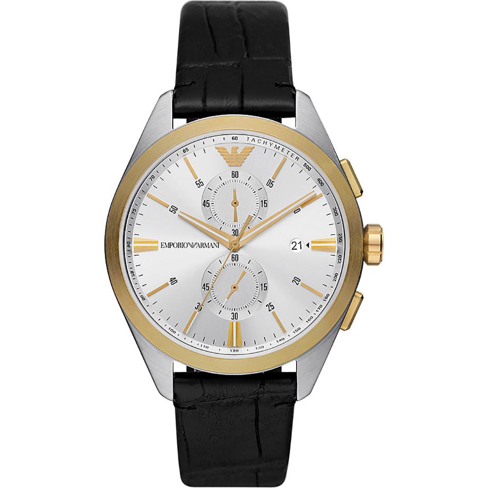 Emporio Armani Claudio Silver Black Leather Men s Quartz Chronograph AR11498 серебряный