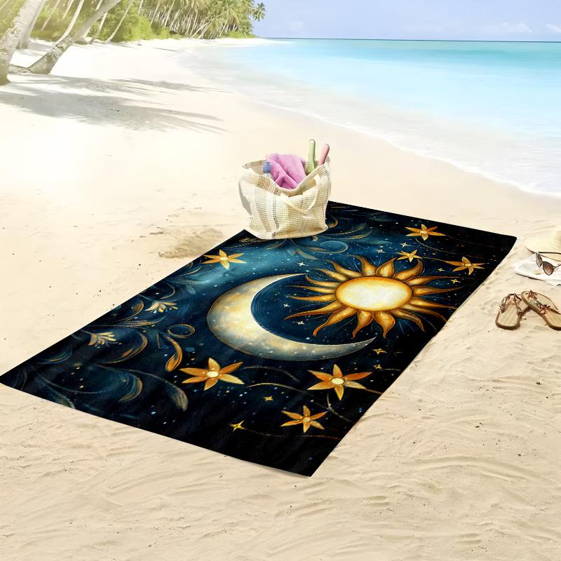 1 Stück Sonne Mond Sterne Strandtuch Himmlisches Muster Fantasie Design Schnelltrocknend Weiches Mikrofaser Badetuch Für Frauen Spirituelles Geschenk