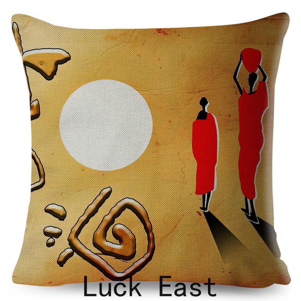 Retro African Cushion Cover Abstract Human Figure Design Warm Tone Soft Polyester Bedroom Decor Throw Pillow Case