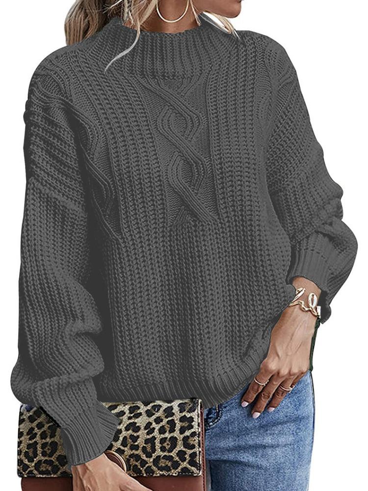 Women's Autumn Winter Sweater: Long Sleeve Mid Neck Slim Fit Base Layer Round Neck Pullover Luxurious Relaxed-fit Slimming and Versatile Top