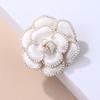 Retro Camellia Pearl Brooch & Scarf Buckle with Rhinestones - Elegant Large Pin Jewelry for Women