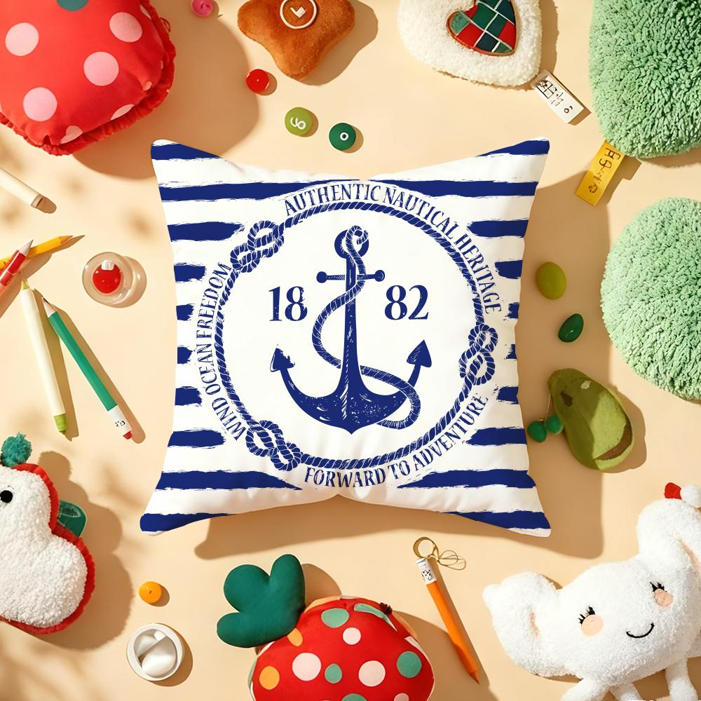 Nordic Dark Blue Sailing Cushion Cover Plush Fabric Soft Double-Sided Printed Sofa Warm Winter Home Gift Pillow Cover