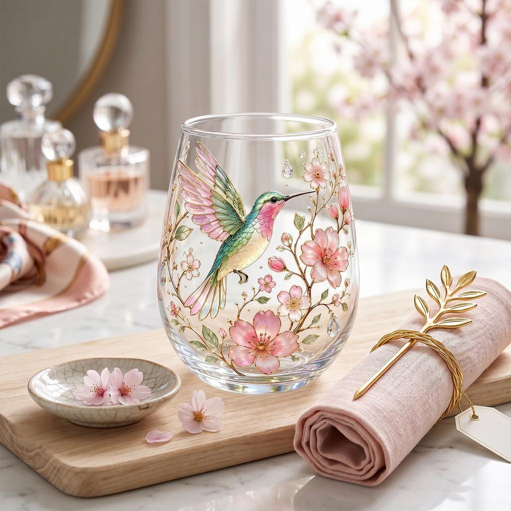 Hummingbird Morning Bliss Glass Tea Cup Embossed Floral Hummingbird Coffee Mug Elegant Glass Tumbler for Summer Party Supplies