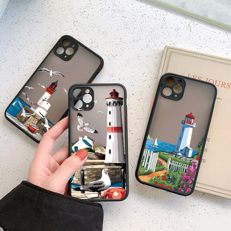 Hand Painted Lighthouse Bird Seagull Phone Case for iphone 17 16 14 11 12 13 15 Pro Max 16 15 14 Plus X XS XR Hard back Covers